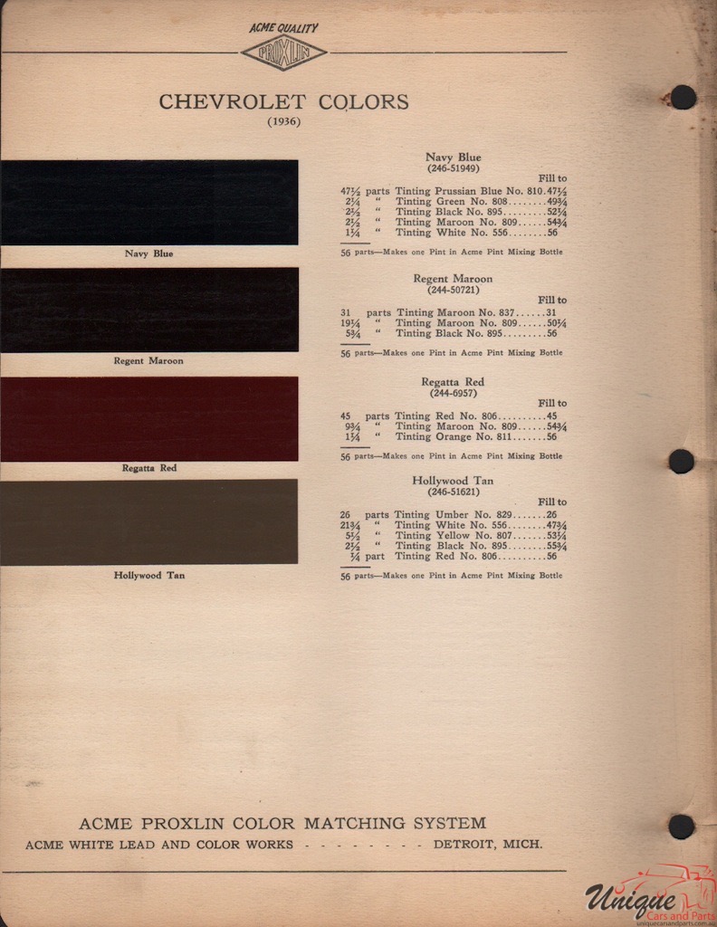 1936 Chev Paint Charts Acme 2